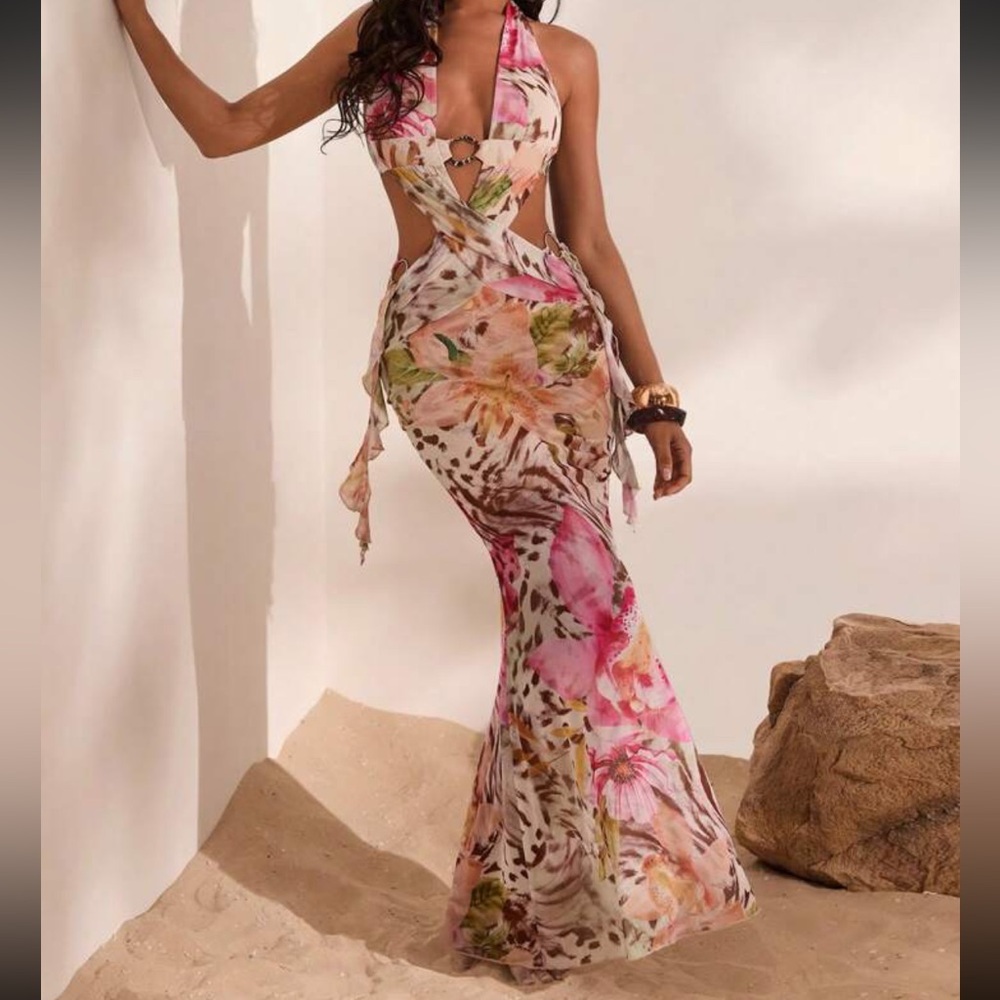Floral Halter Maxi Dress